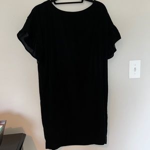 Gap | Black Velvet Mini Dress with Ruffle Short Sleeve | Size L